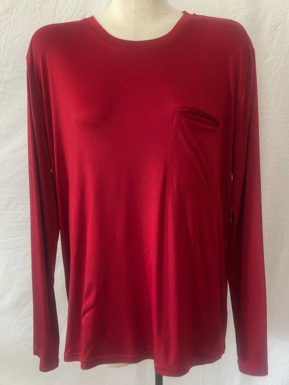 Quinn Red Lyocell Blend Long Sleeve Pocket Tee Soft Casual Top XL